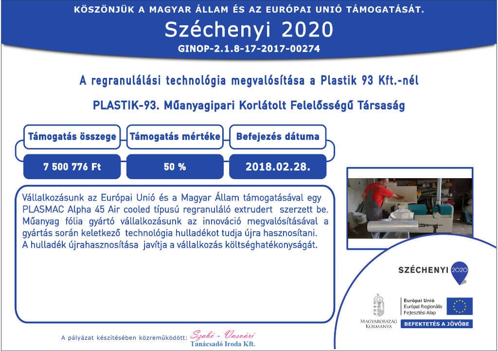Széchenyi 2020 támogatás plakát – 2